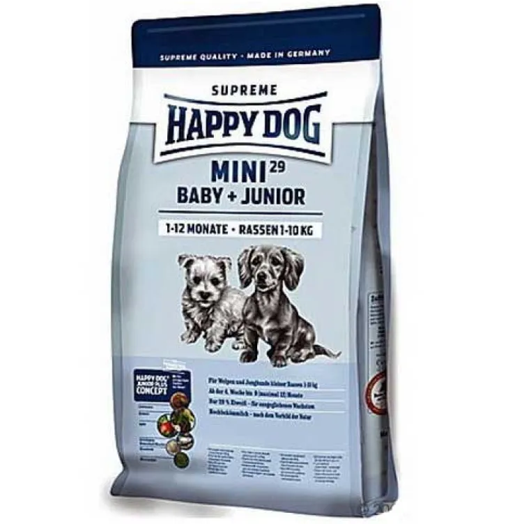 Hrana za štence Happy Dog Mini Baby & Junior 29 pak. 4kg + 1kg GRATIS