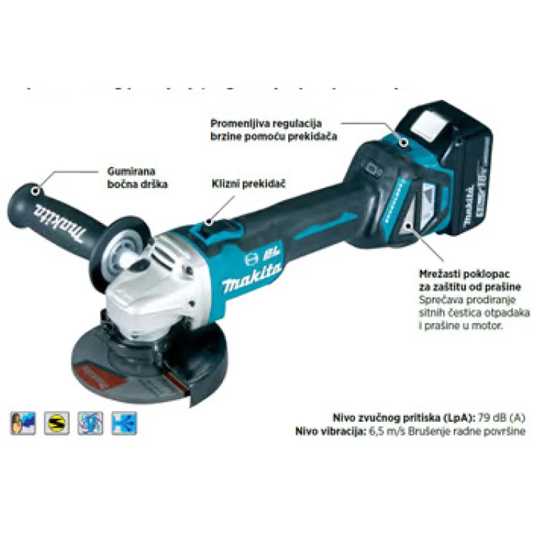 Makita akumulatorska ugaona brusilica DGA513Z