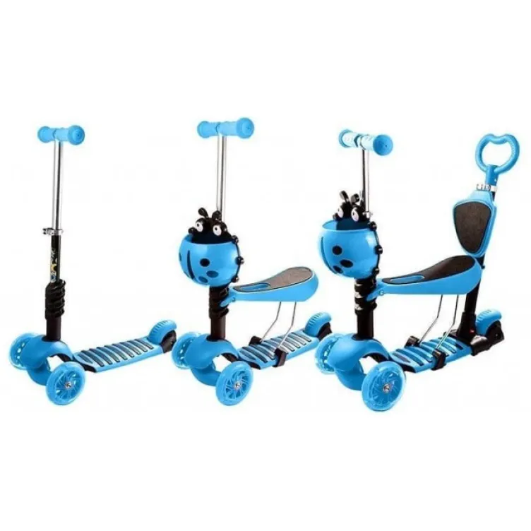Trotinet za decu 5 u 1 sa sedištem i svetlećim točkovima Plavi