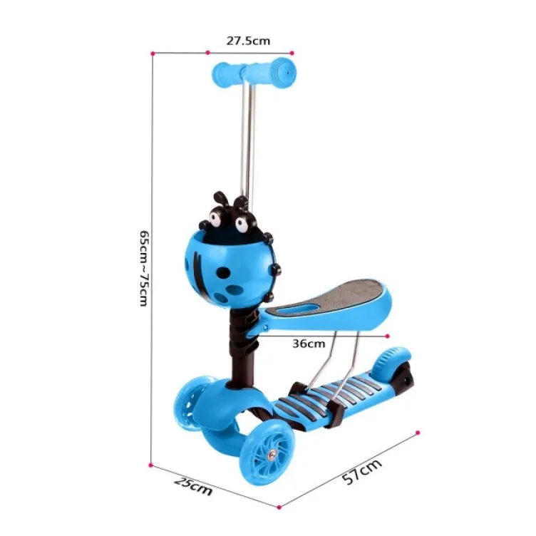 Trotinet za decu 5 u 1 sa sedištem i svetlećim točkovima Plavi