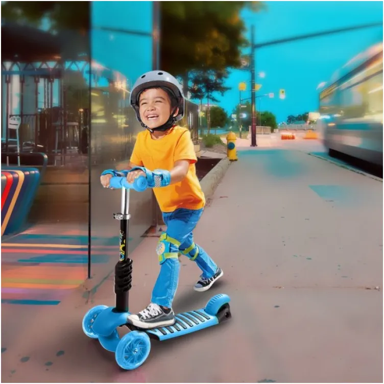 Trotinet za decu 5 u 1 sa sedištem i svetlećim točkovima Plavi