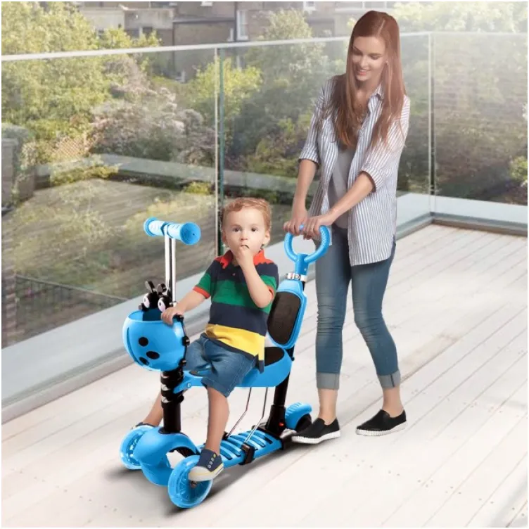 Trotinet za decu 5 u 1 sa sedištem i svetlećim točkovima Plavi