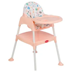 Stopice su obložene silikonskom gumom,protiv klizanje.  Hranilica se lako transformiše u sto i stolicu.  Namenjeno uzrastu od 12mes. pa navise