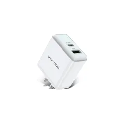 Punjac sa dva ulaza USB type A i Type-C 18/20W - Beli (US prikljucak)