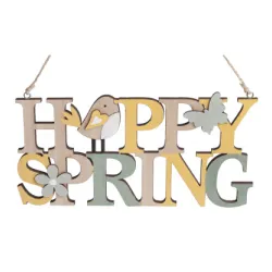 Drveni natpis Happy Spring ptičica 22x11