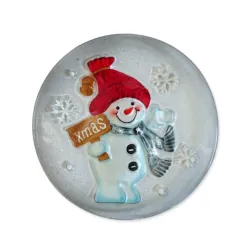 Novogodšnja dekoracija okrugli stakleni tanjir Sneško Belić Tingle