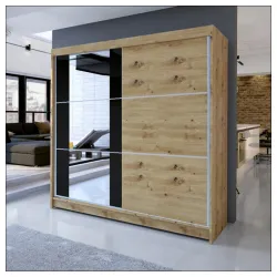 Klizni plakar Arti 4 Hrast Artisan/Crni front sa ogledalom